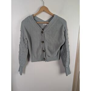 Moon & Madison Small S Cardigan Sweater Light Green Pom Pom Sleeves